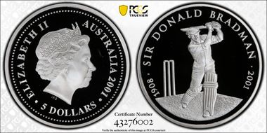 2001 $5 Sir Donald Bradman PR69DCAM