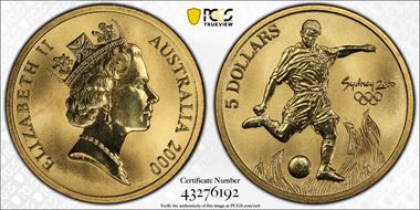 2000 $5 Olympic - Soccer MS68