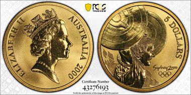 2000 (1997) $5 Olympic - Weightlifter MS68