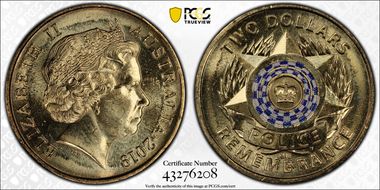 2019 $2 Police Remembrance Colorized MS65