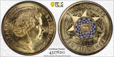 2019 $2 Police Remembrance Colorized MS66