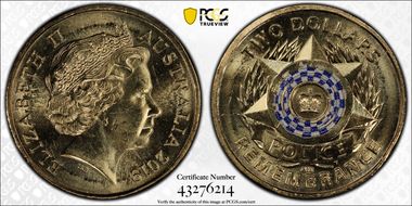 2019 $2 Police Remembrance Colorized MS65