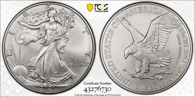 2021-W $1 Burnished Silver Eagle-Type 2 First Strike SP70