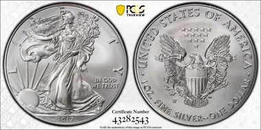 2017-W $1 Burnished Silver Eagle SP70