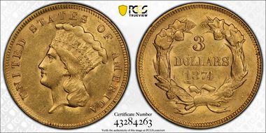 1874 $3 AU55
