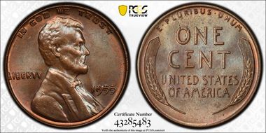 1955 1C Doubled Die Obverse, FS-101 MS64BN