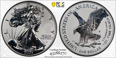 2021-S $1 Silver Eagle Rev PR - Type 2 Designer Edition - First Strike PR70