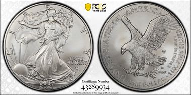 2021-W $1 Burnished Silver Eagle-Type 2 First Strike SP70