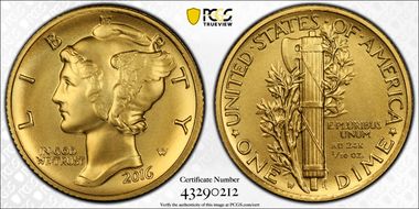 2016-W 10C 100th Anniversary Gold SP70