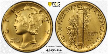 2016-W 10C 100th Anniversary Gold SP70