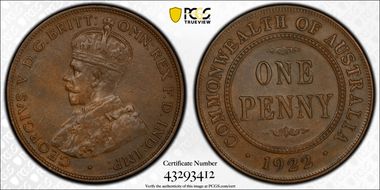 1922 1D English obverse AU58BN