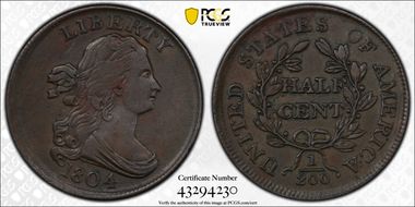 1804 1/2C Plain 4, No Stems XF45BN