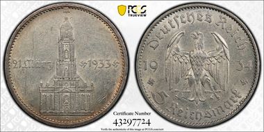 1934-A 5 Mk Potsdam with Date J-356 AU55