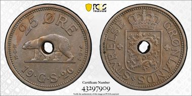 1926-HCN GJ 25 Øre KM-6 Holed AU53