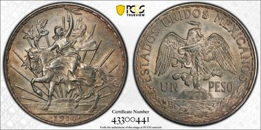 1914 Peso Caballito KM-453  Ag N1