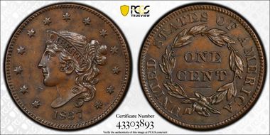 1837 1C Plain Cords, Medium Letters AU55BN