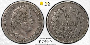 1842-B 1/4 Fr Gad-355 F-166 VF25