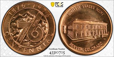 1976-D Medal D1976-1e Bronze Mule Colorado Centennial MS66RD