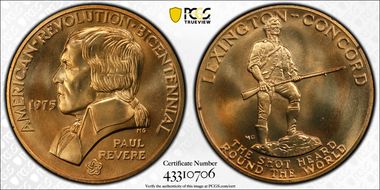 1975 AE Medal D1975-1b, Paul Revere MS66