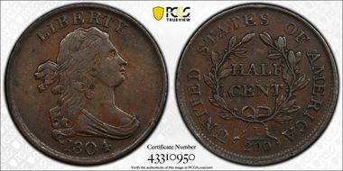 1804 1/2C Plain 4, No Stems XF45BN