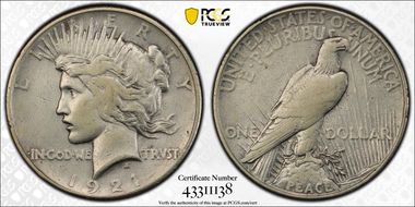 1921 $1 High Relief, Peace N1