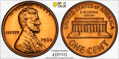 1960 1C Small Date PR67RD