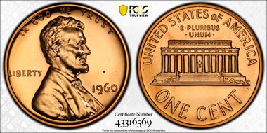 1960 1C Large Date PR67RD