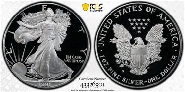 1991-S $1 Silver Eagle PR69DCAM