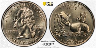 2004-D 25C Wisconsin Extra Leaf High MS65