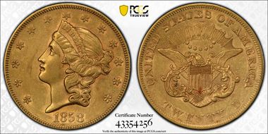 1858 $20 AU50