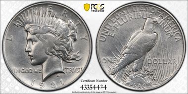 1921 $1 High Relief, Peace N1