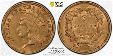 1854 $3 AU55+