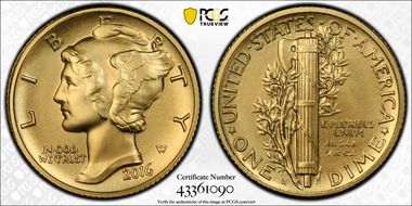 2016-W 10C 100th Anniversary Gold SP69