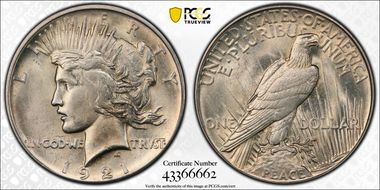 1921 $1 High Relief, Peace MS63