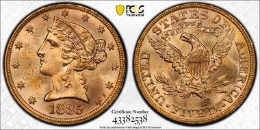 1885 $5 MS65