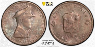 1947-S Peso Douglas MacArthur KM-185  Ag MS64