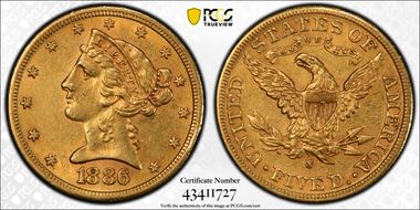 1886-S $5 AU55