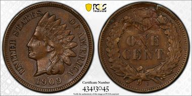 1909-S 1C Indian AU50BN