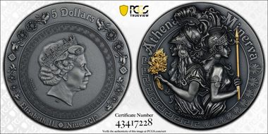 2019 $5 Athena and Minerva Antique Finish MS70