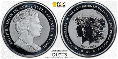 2021-PM $1 100th Ann Morgan/Peace Dollar Reverse Frosted MS69