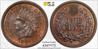 1864 1C Bronze MS66+ BN