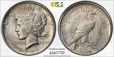 1921 $1 High Relief, Peace MS62