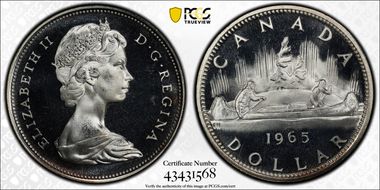 1965 S$1 Type 4 Lg Beads, Pt 5 Ag PL67DCAM