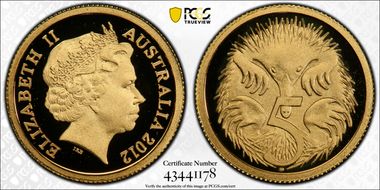2012 5C Echidna 0.5g Gold PR70DCAM