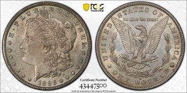 1886-O $1 VAM 1A, Clashed E AU55