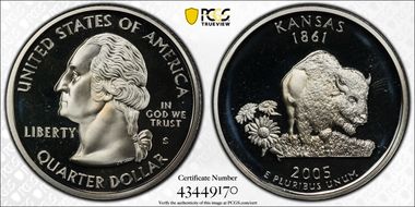2005-S 25C Kansas, Silver Die Dent, FS-901 PR69DCAM