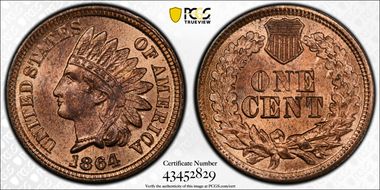 1864 1C Bronze MS65RB