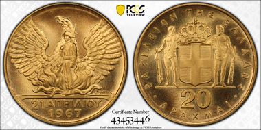 (1970) 20 Dr 1967 Revolution KM-92 Au MS68