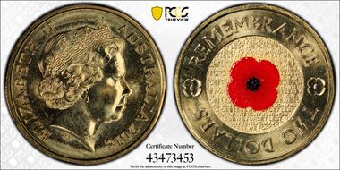 2018 $2 Remembrance Day Red Poppy 30th Ann. $2 Coin Colorized MS67