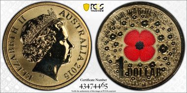 2015 $1 WWI War Heroes-Red Poppy Colorized MS68